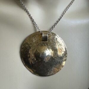 VTG Alberto Lobo Disc Pendant Necklace 27 Inch Gold Vermeil 925 Sterling 34.1g